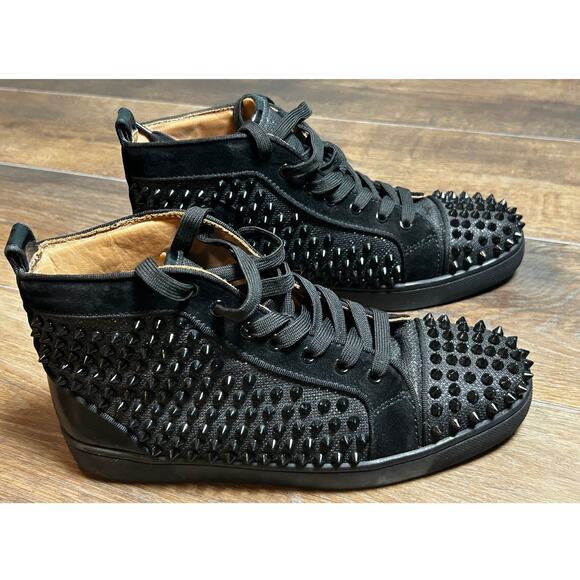 Christian Louboutin Lou Black Spikes Men's High Top Calf Leather Sneaker Size 7 - Picture 2 of 11